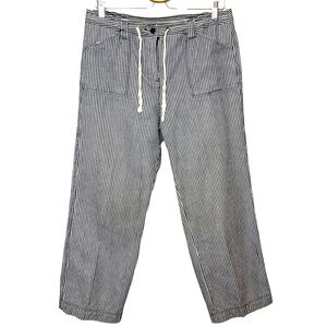 Anne Klein High Rise Pants Stripe Denim Sz 10 Railroad Black White Straight Leg